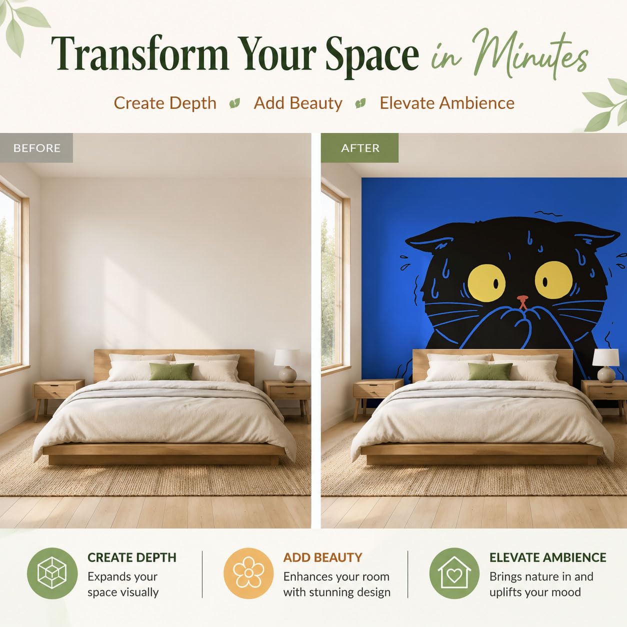Vlies Fototapete Lustige schwarze Katze Cartoon-Katzen 250x175cm - Fototapeten - Tapeten - für Wohnzimmer Schlafzimmer - Vliestapete Wandtapete Tapete 3D Effekt- Tapetenkleister erforderlich