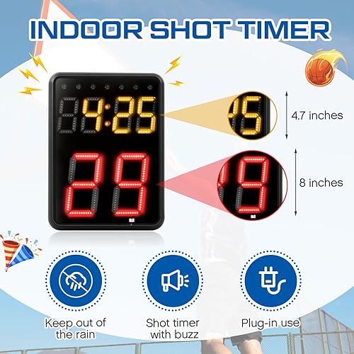 Miniatura 3 de Suzile Reloj de disparo de baloncesto de 2 unidades con controlador, temporizador de cuenta regresiva de 24 segundos, reloj de disparo portátil