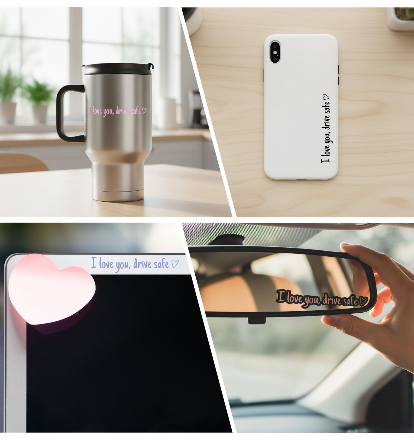 5Pcs I Love You Drive Safe Mirror Sticker, I Love You Drive Safe Sticker for Rearview & Side Mirrors, Waterproof Vinyl Loves Message Decoration, Funny Gift for Couples & Family — view 4