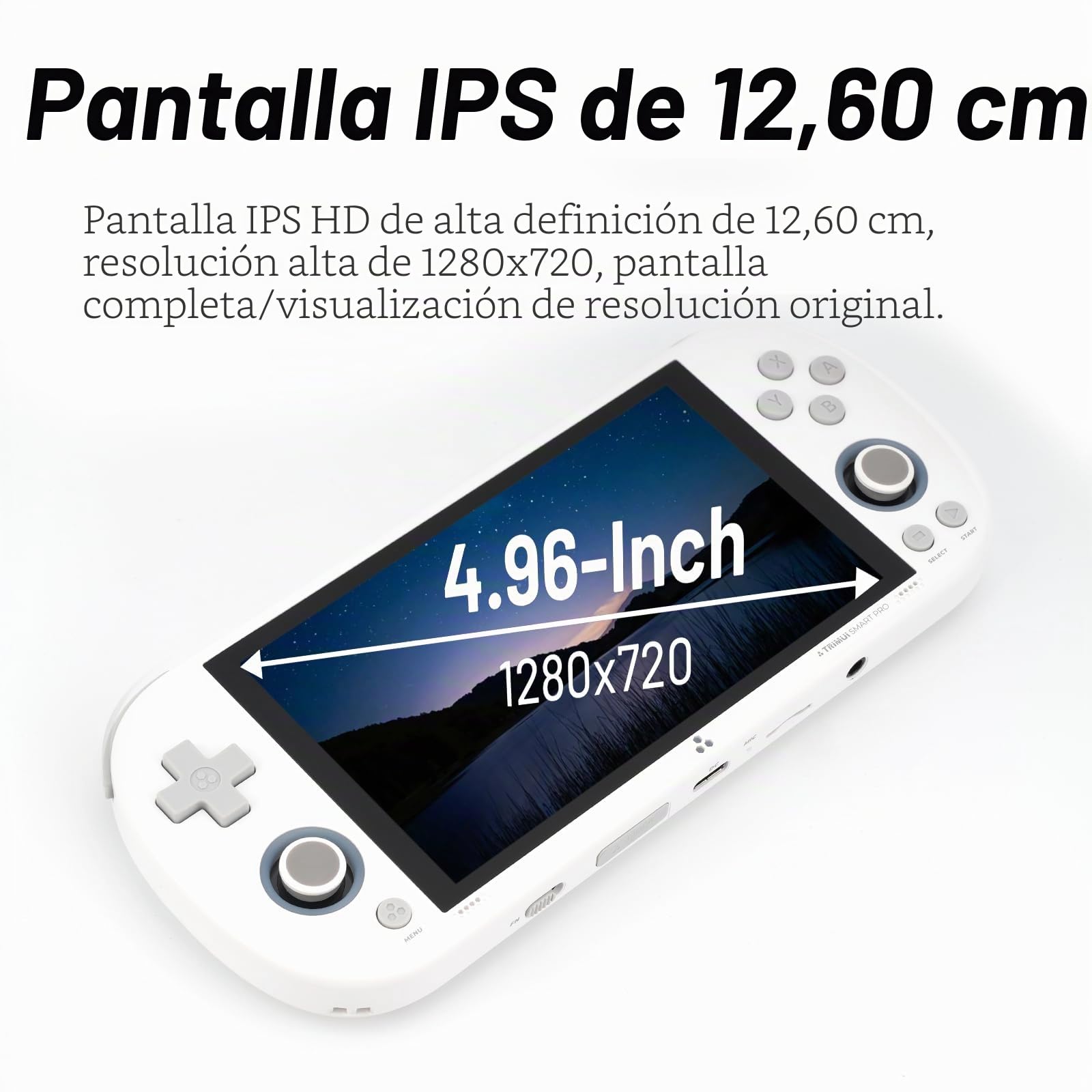 Trimui Smart Pro - Consola de juegos portátil con pantalla de 4.96 pulgadas, sistema Linux, tarjeta TF de 64G integrada, color blanco