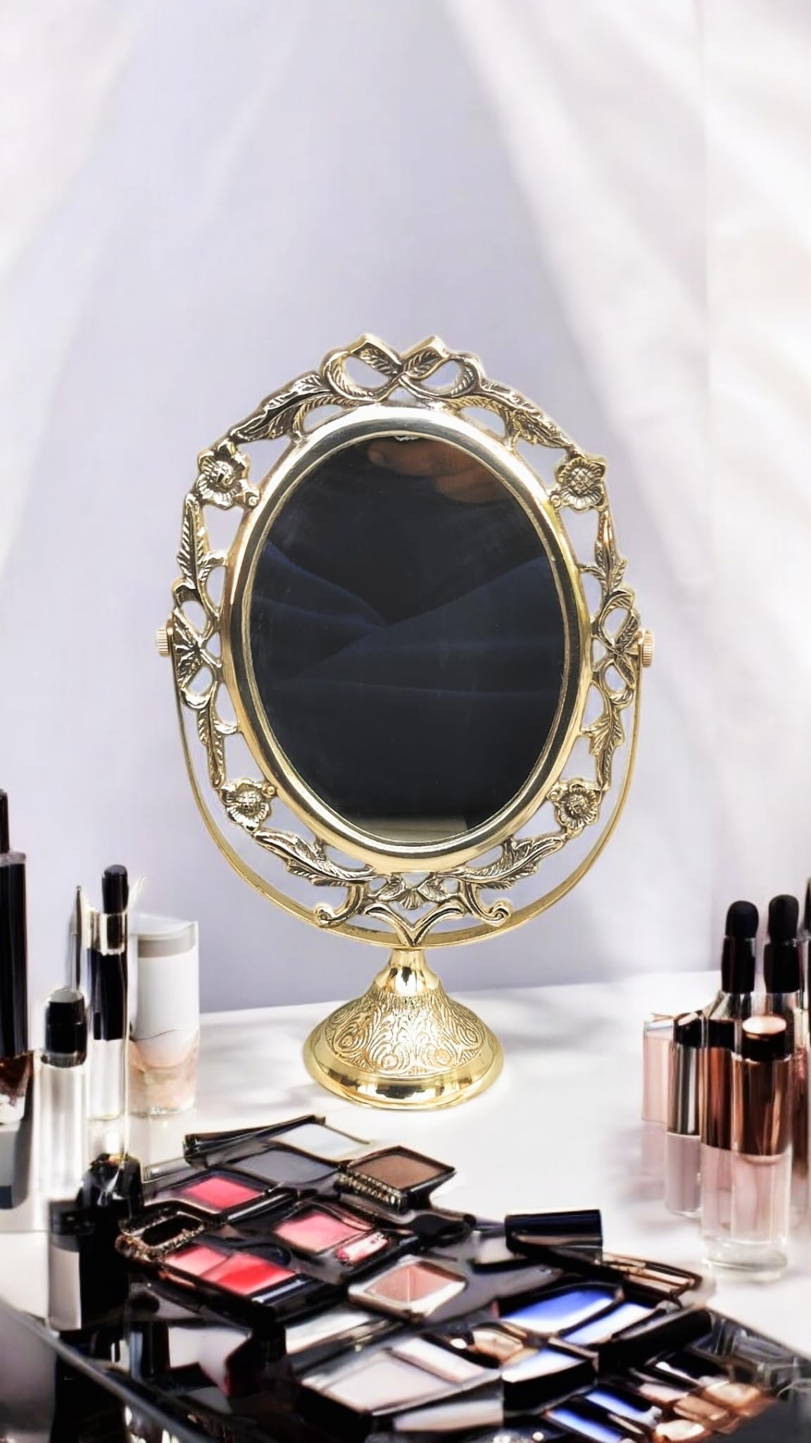 Blissful Decor Brass Table top Vintage Compact Vanity, Makeup Mirror Pure Brass Mirror for Personal Makeup Vanity Portable -460 GMS-image-30