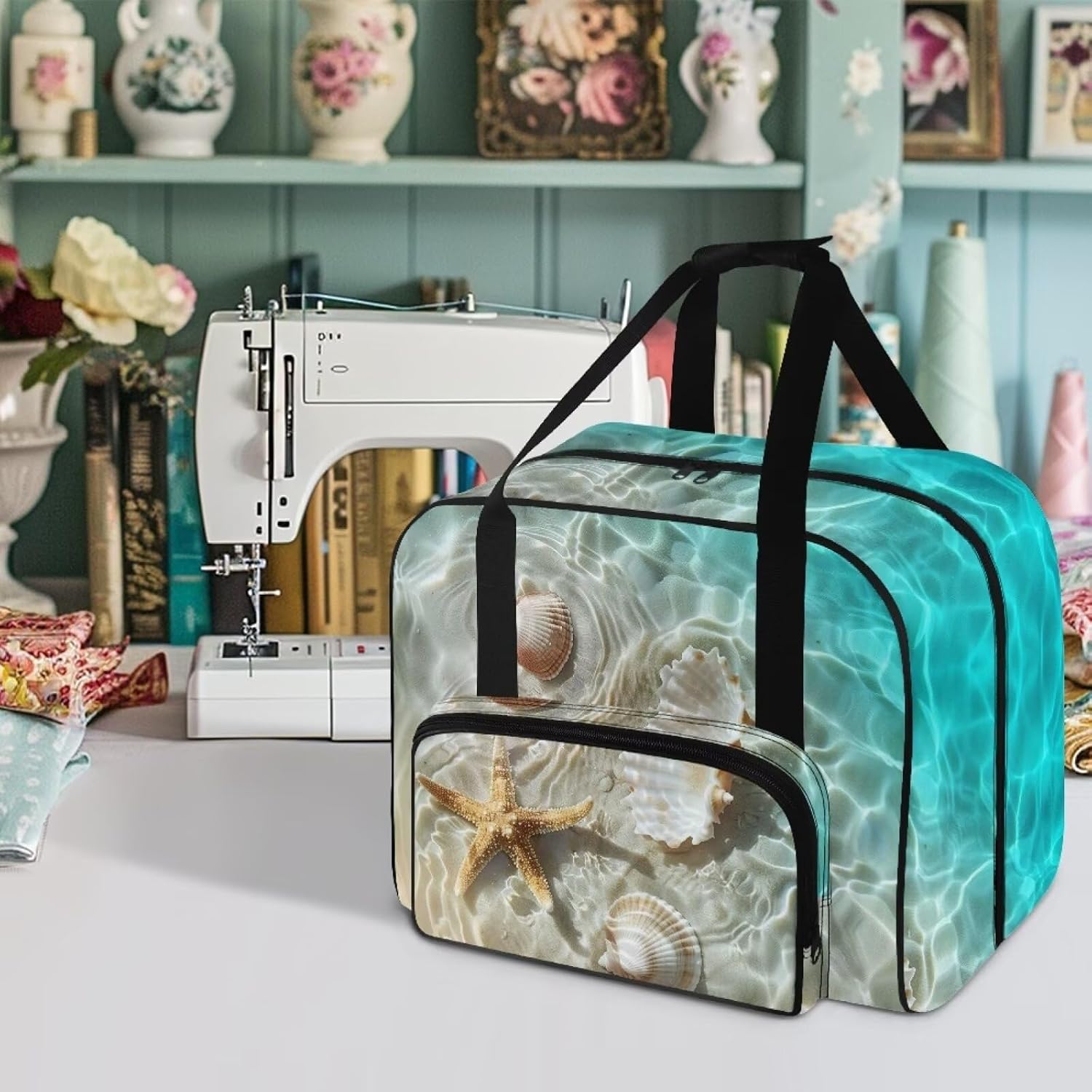 Mushroom Sewing Machine Carrying Case with Storage Pockets Universal Sewing Machine Tote Bag Fits Most Standard Sewing Machines Accessories