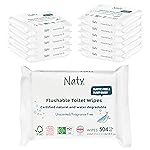 Naty Flushable Toddler & Baby Wet Wipes | Plant-Based, Water-Based for Sensitive Skin | Natural & Unscented Potty Training Wipes | Water-Degradable, Plastic-Free, Fragrance-Free | 504 Count (12 Packs)