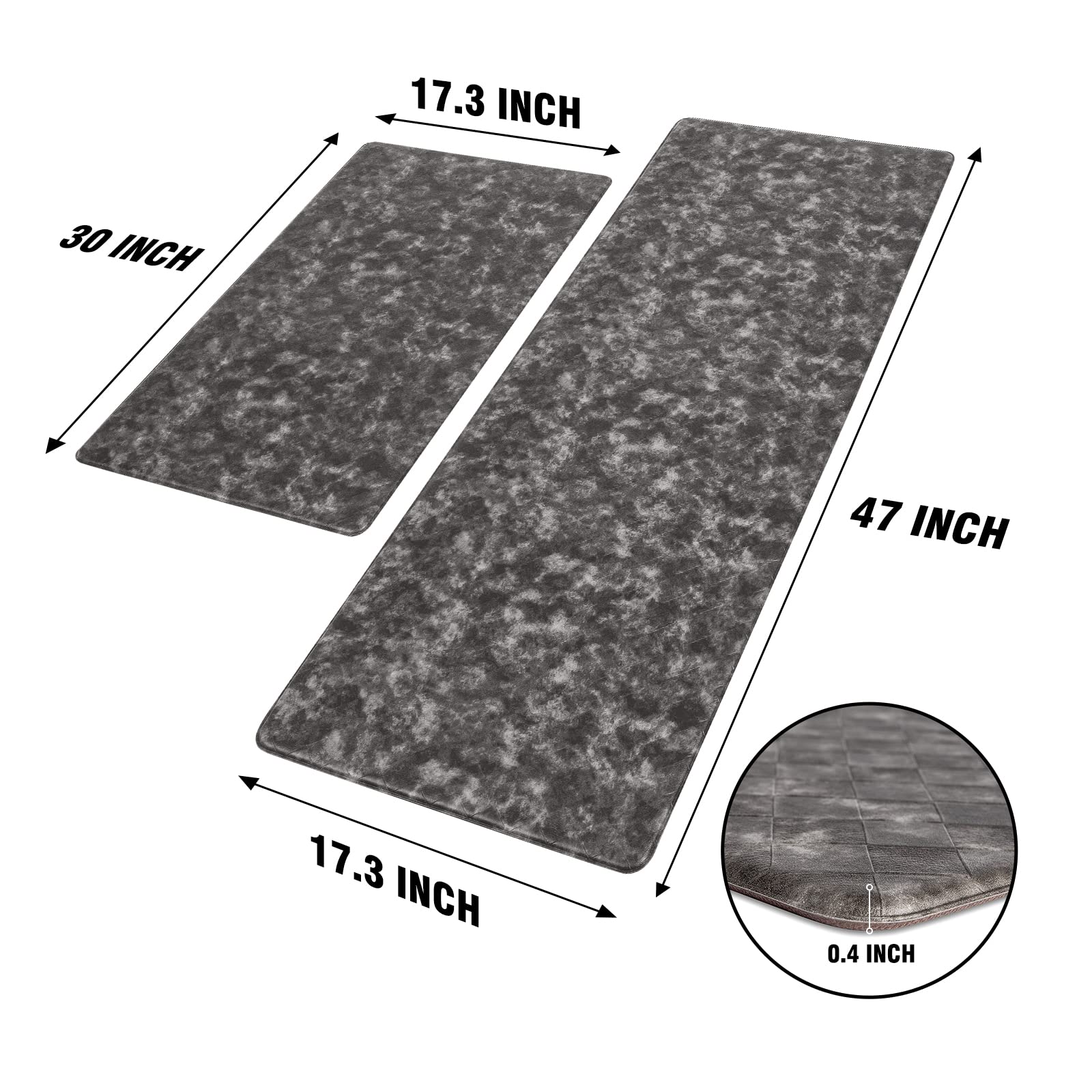 Kitsure Kitchen Mats for Cushioned Anti-Fatigue Use 2 PCS, Anti-Slip Kitchen Rugs, Easy-to-Clean and Comfortable Standing Desk Mats for Offices, Kitchens, Sinks, 17.3"Ã—30"+17.3"Ã—47", Dark Gray