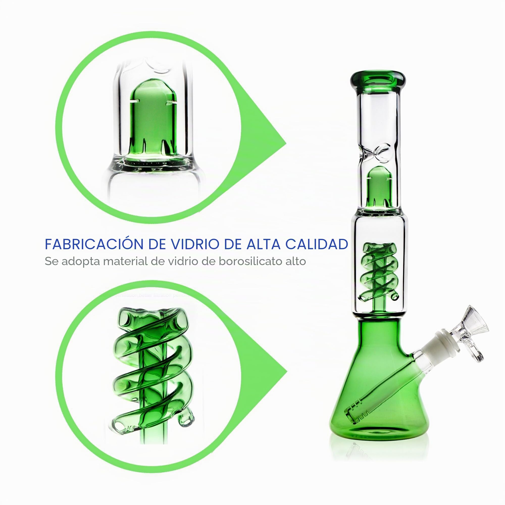 REANICE Bong de vidrio verde 14,5 mm Altura 31,5 cm Tubos rectos Rama de panal Bongs baratos Plataformas petroleras de agua 466 ml