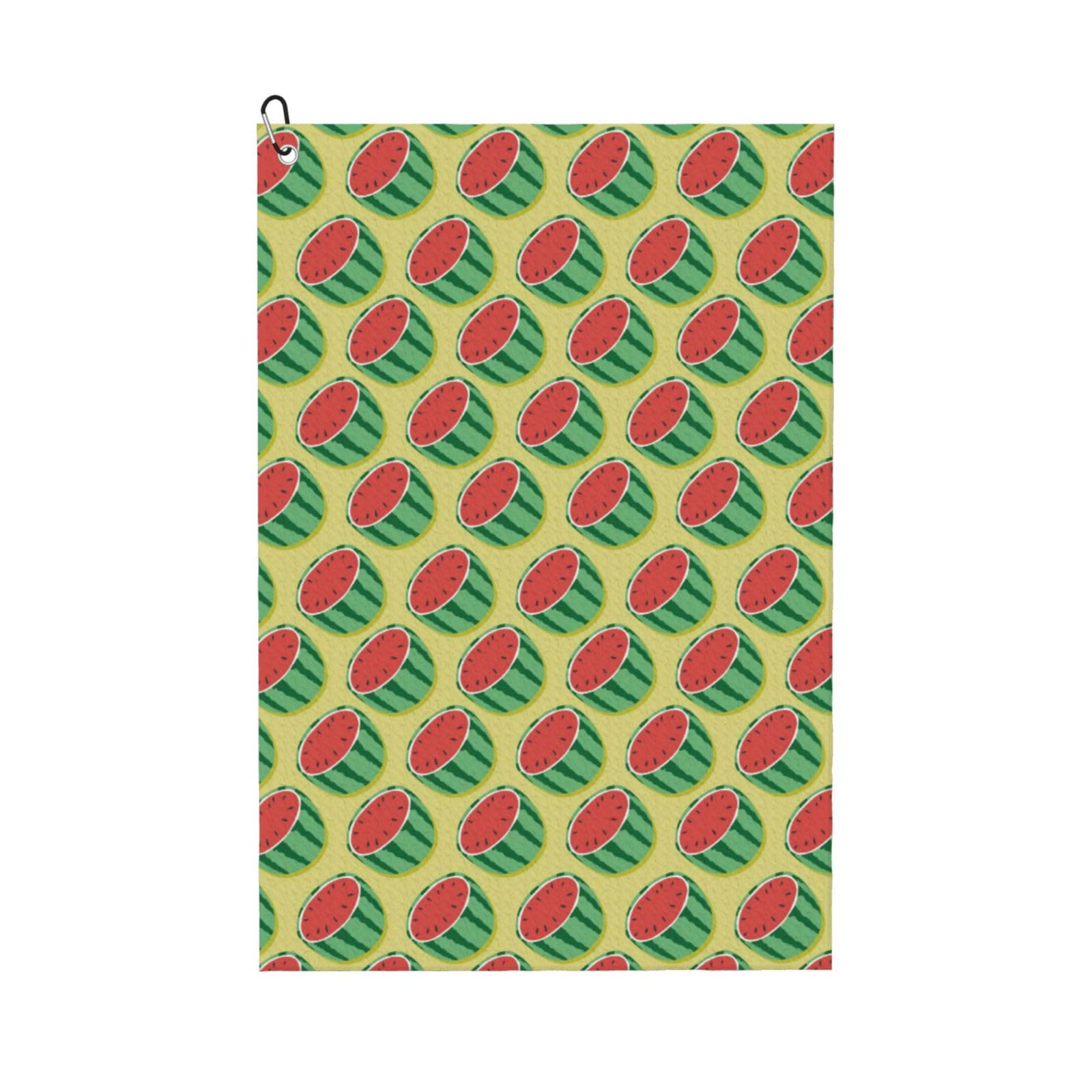 AOOEDM Summer Watermelon Print Golf Towel with Carabiner Clip Absorbent Microfiber Golf Towel for Cleaning Golf Ball Club Putter Iron for Golf Bag Trolly Belt Loop 16" X 24"