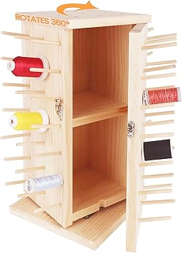 New brothread 93 Spools DIY 360 Fully Rotating Wooden Thread Rack/Thread Holder Organizer with Inner Storage Compartments for Sewing, Quilting, Embroidery, Hair-braiding and Jewelry