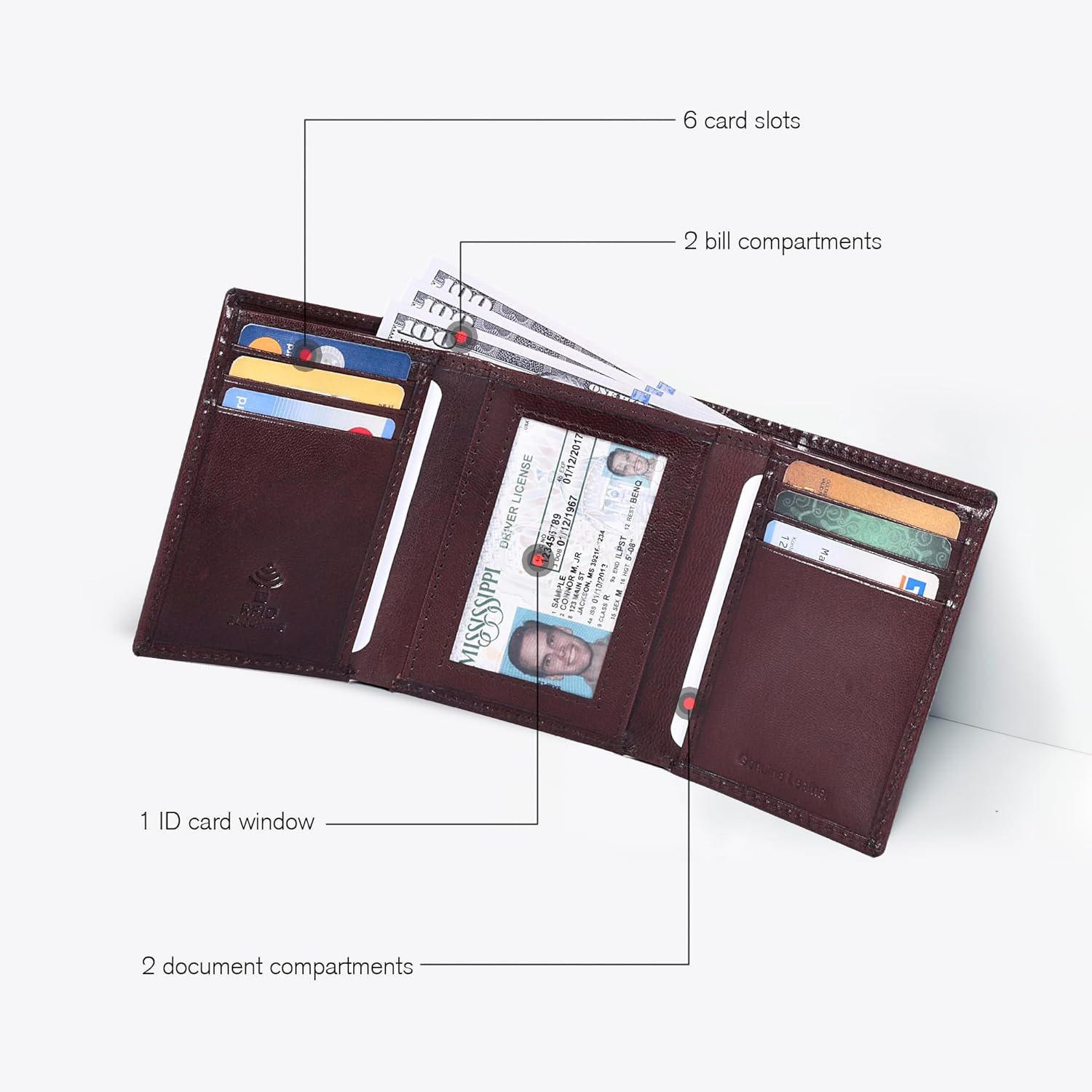 Real Leather Mens Trifold Wallet RFID Blocking Slim Minimalist Front Pocket - Thin & Stylish with ID Window in Gift Box - Image 2
