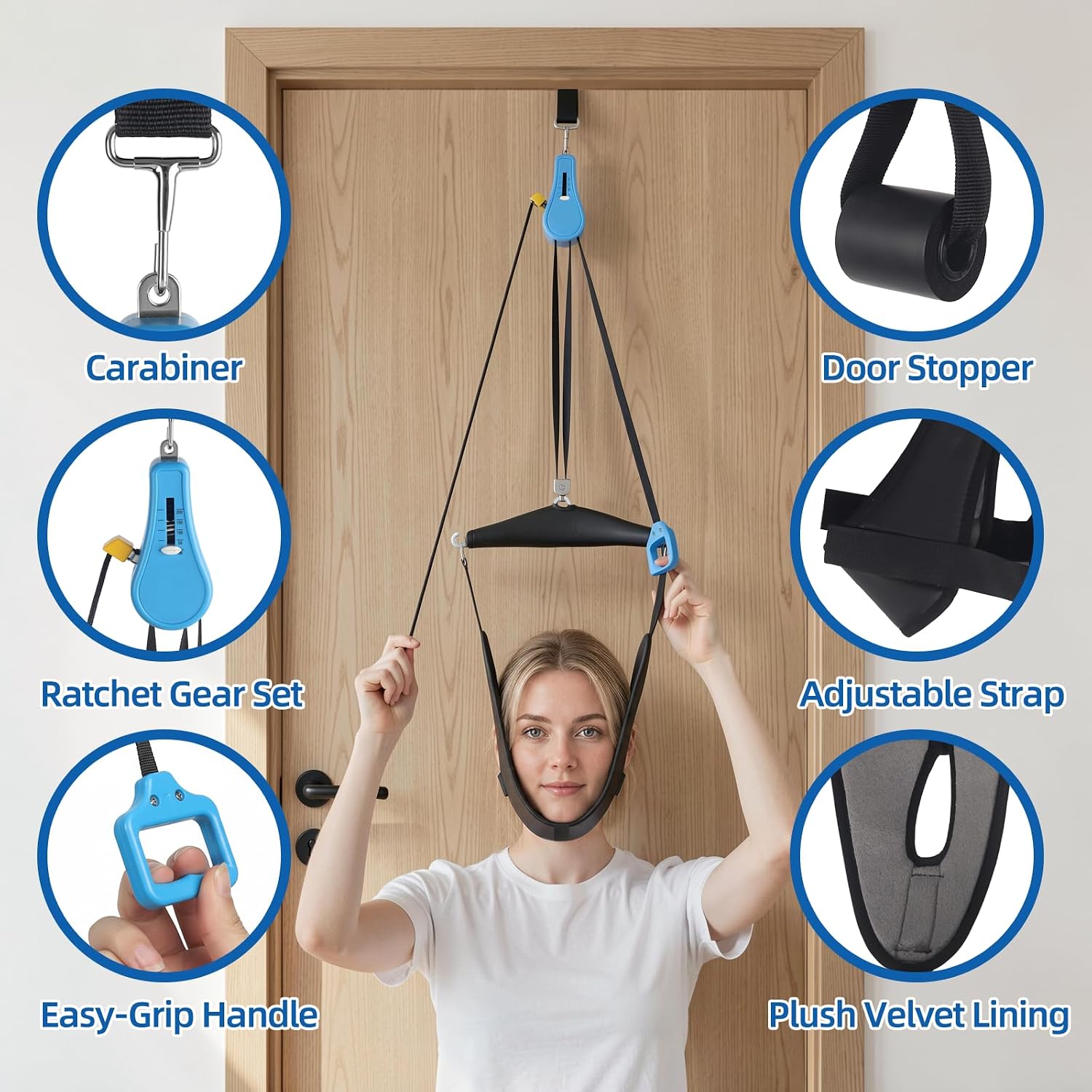 Professional Cervical Neck Stretcher with Safety Lock & Quick Release, Over Door Traction Device for Spinal Decompression and Neck Pain Relief, Adjustable Force 50-200N for Home Use