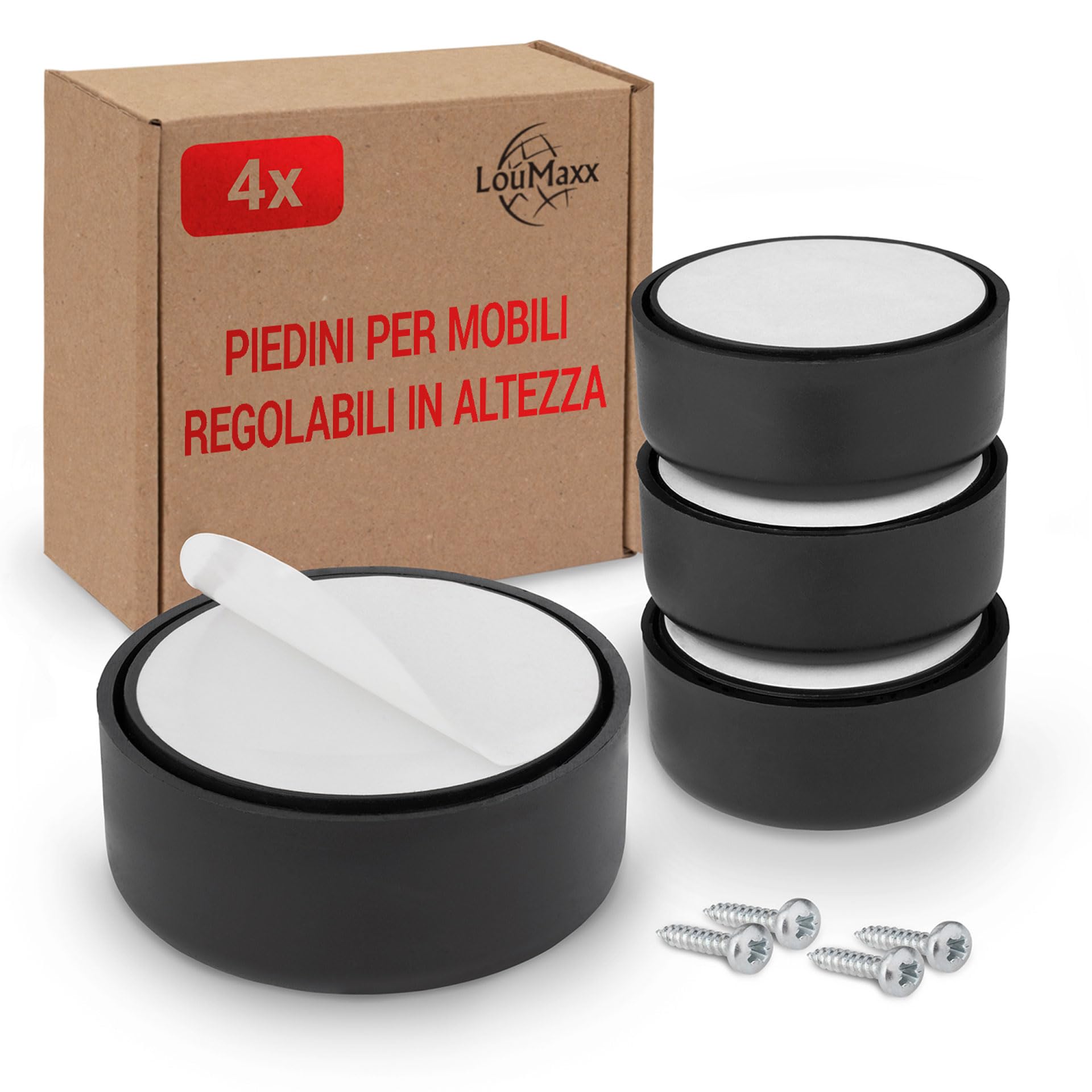 Piedini Regolabili Per Mobili LouMaxx - Set Di 4, Diametro 53,5 Mm, Nero - Foto 2