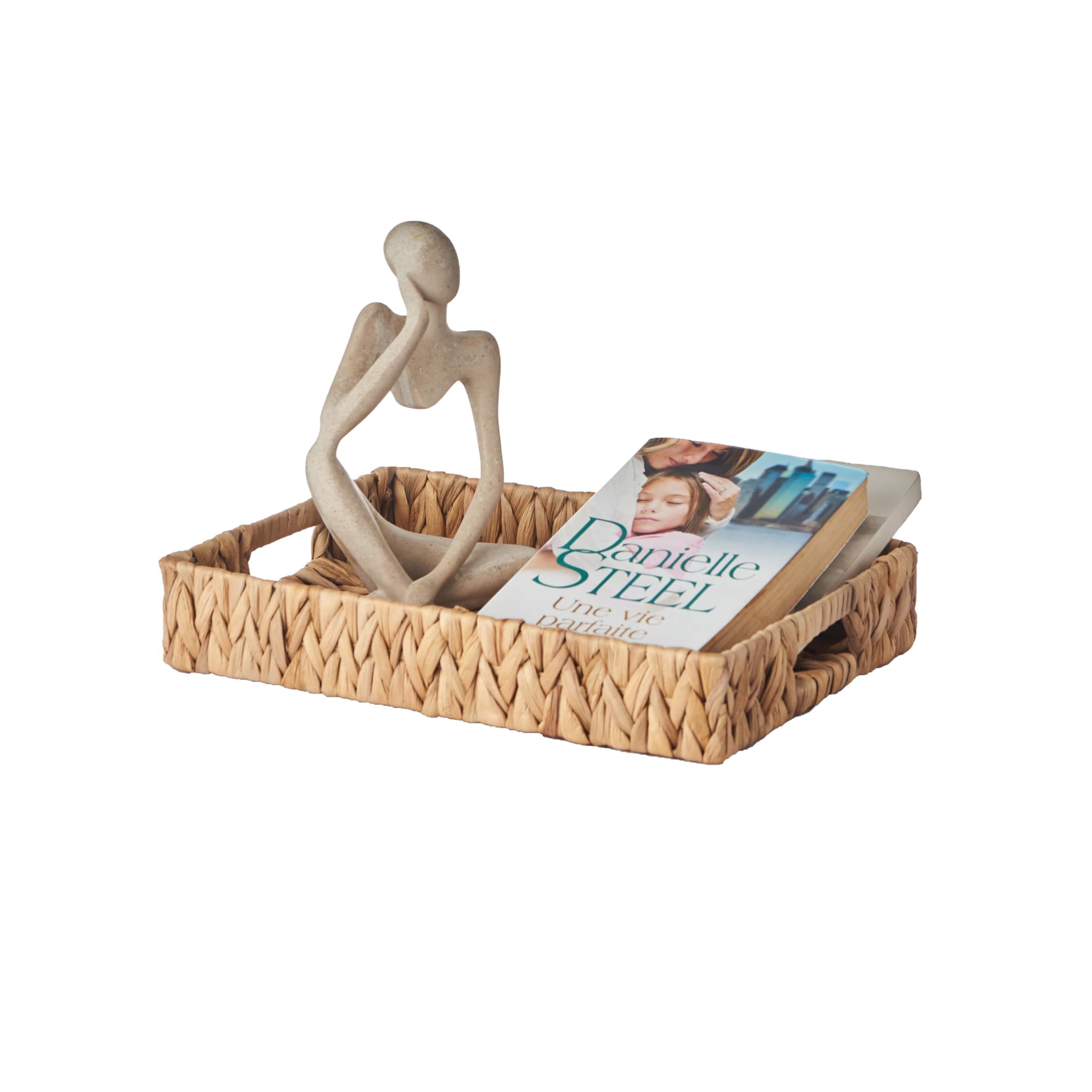 Eden & Willow E&W Rectangle Water Hyacinth, Decorative Natural Hand-Woven Seagrass Serving Tray with Handles (Medium)
