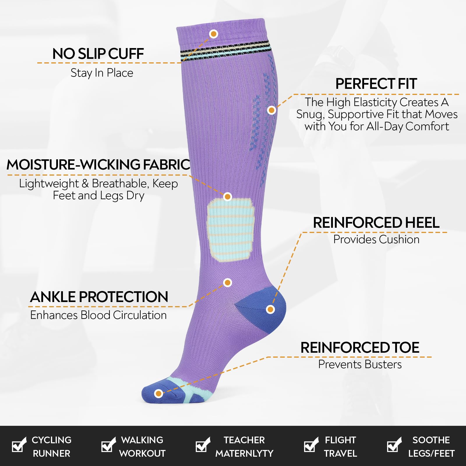 Queenshin 3 Pairs Compression Socks for Women & Men Knee High Support Socks for Flight Travel Running Cycling Nurse Gifts - 2