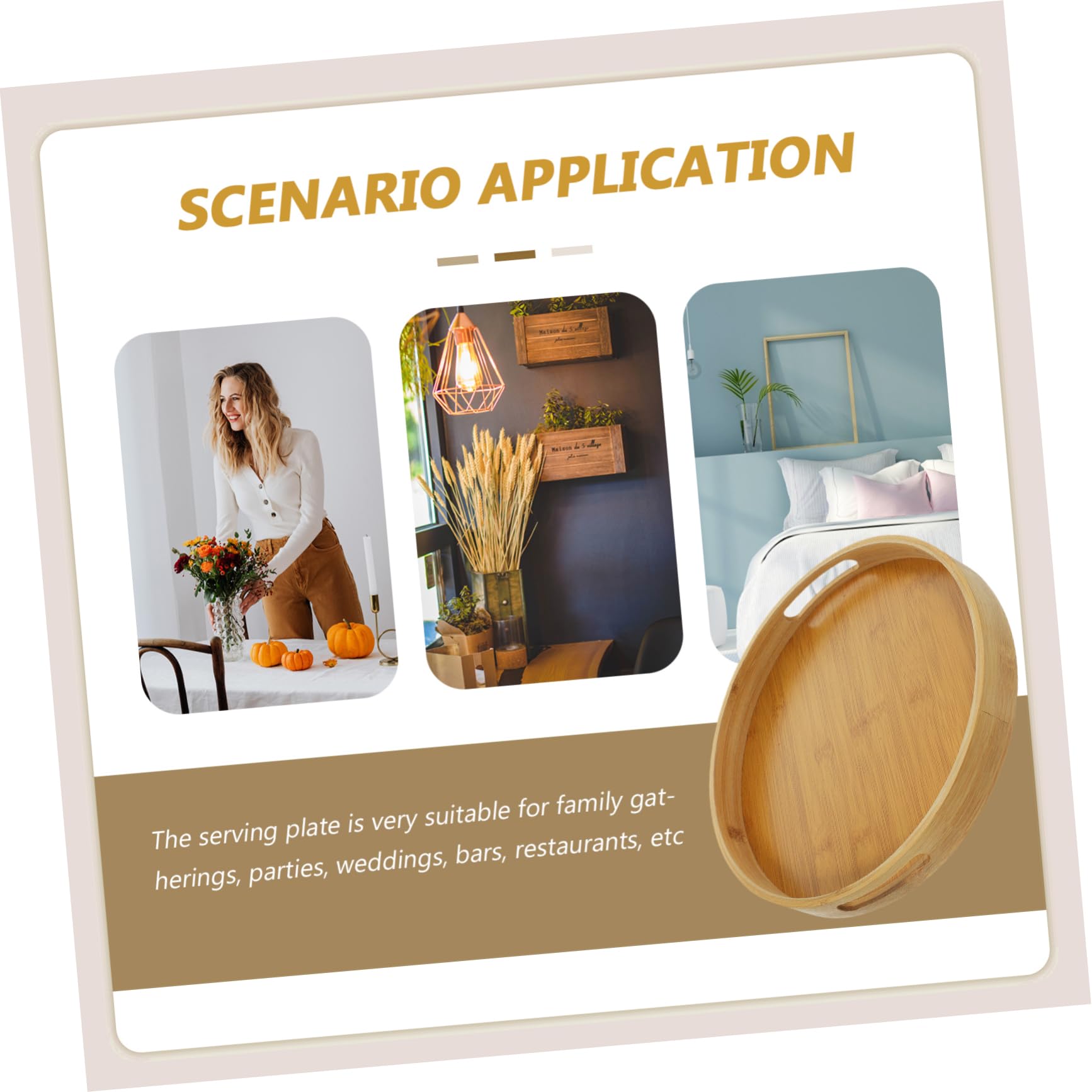 UTHCLO Round Serving Tray Handles Multi-Functional Storage Plate Bamboo Serving Tray for Fruit