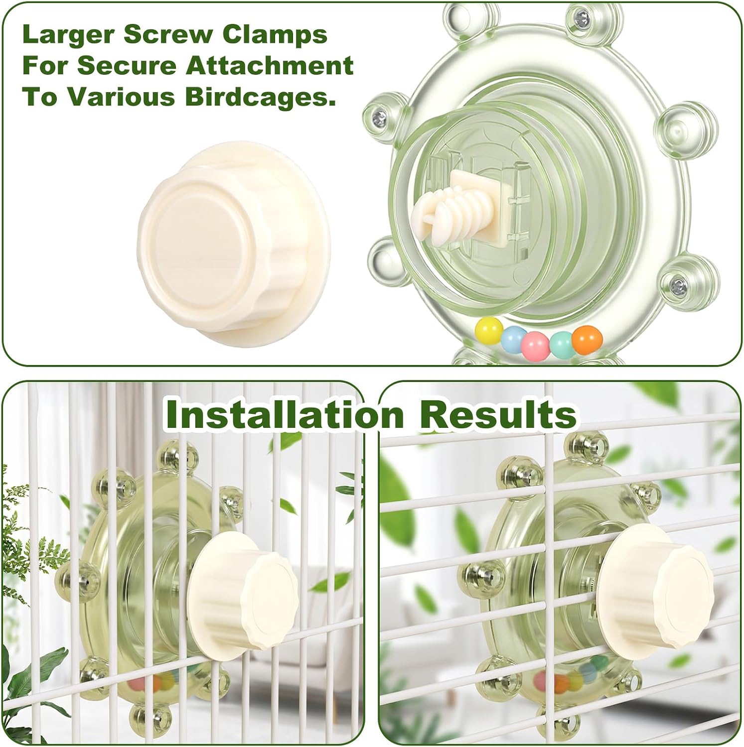 Bird Toys with Bird Mirror for Parakeets, Colorful Parakeet Toys Wheel, Interactive Spinner Rattle Parrot Toy, Chewing Exercise Parakeet Cage Accessories for Cockatiels, Lovebirds, Budgies (Green) image 3
