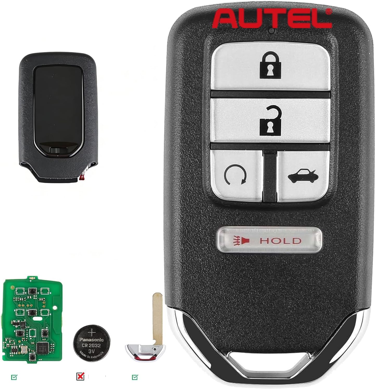 Autel MaxiIM IKEYHD5TPR programmable 5-Button Honda-Style IKEY, Lock Unlock Remote Start Trunk Panic, Keyless Entry Remote Flip Car Key Fob for Honda.