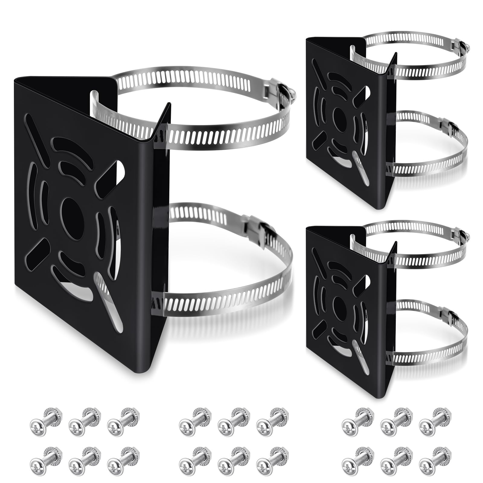 MorningRo 3 Pcs Universal Vertical Pole Mount for Security Camera Wall Mounting Bracket with 6 Loops Solid Metal Pole Bracket for CCTV Camera Indoor