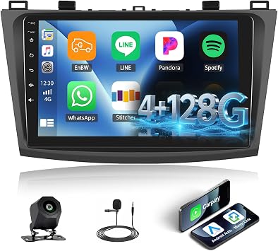 [4+128G] Android 15 Car Radio Stereo for Mazda 3 2009-2013 with Wireless Carplay&Android Auto,9 Inch Car Radio with Mirror Link Bluetooth FM/RDS WiFi GPS EQ SWC+AHD Backup Camera