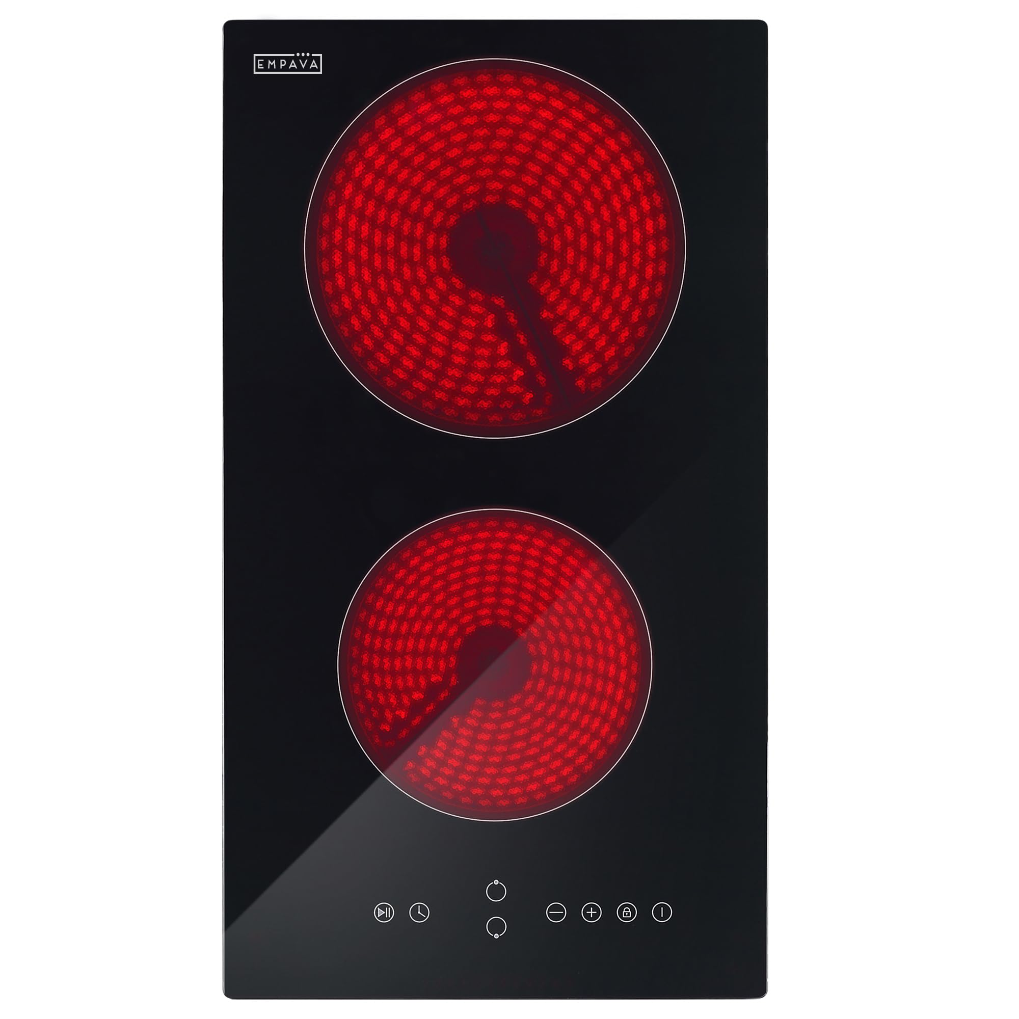 Empava 3000W Electric Cooktop 2 Burner, Built in Infrared Electrical Stove Top for Kitchen, 208~240V Hard Wired, No Plug, ETL Certified, Black