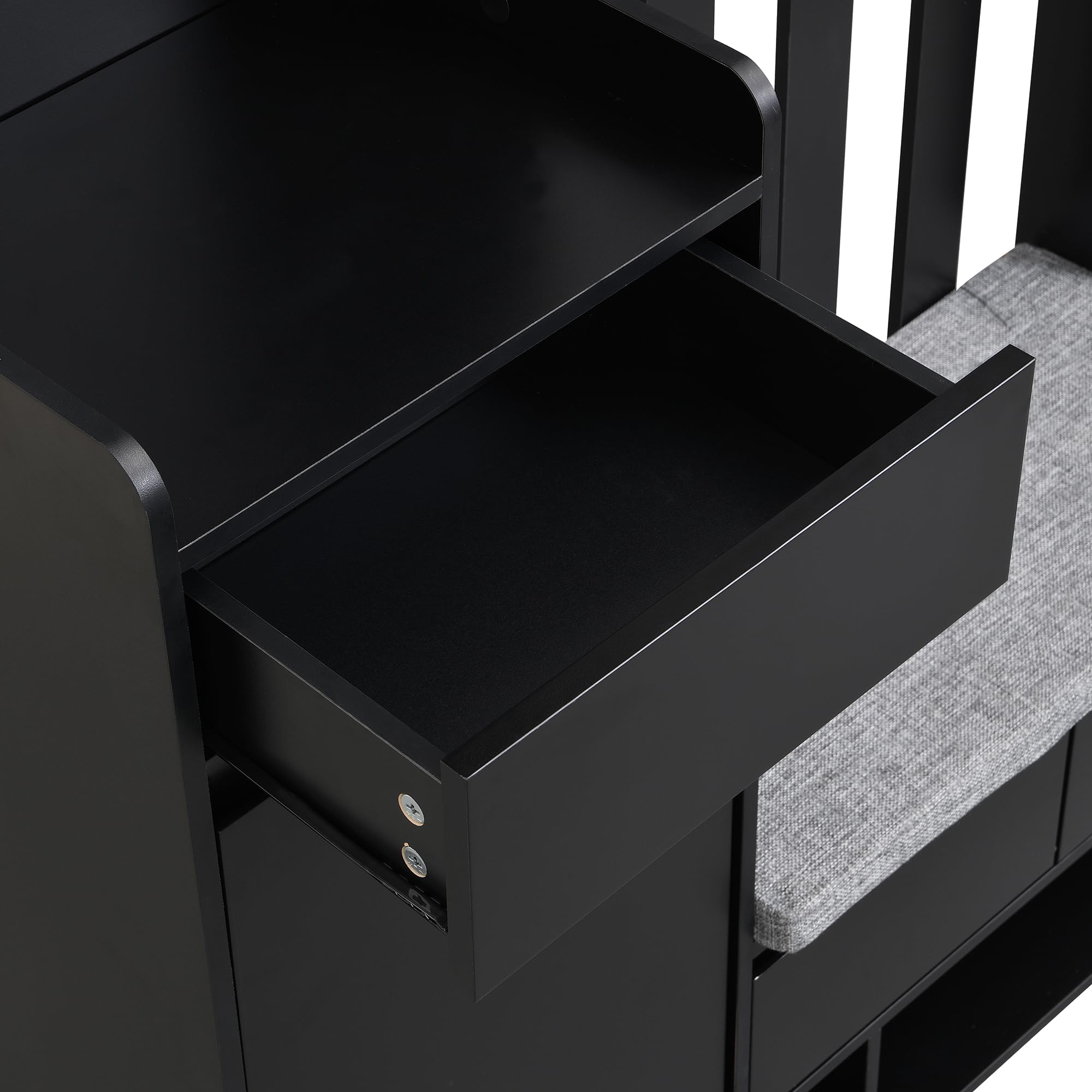 Multifunktionaler Flur-Schuhschrank mit Stecktafel,Flurgarderobe mit gepolsterter Aufbewahrungsbank,Moderne Garderobe mit 4 Haken für Eingangsbereich, Waschküche,H180/B100/T35 cm (Schwarz)