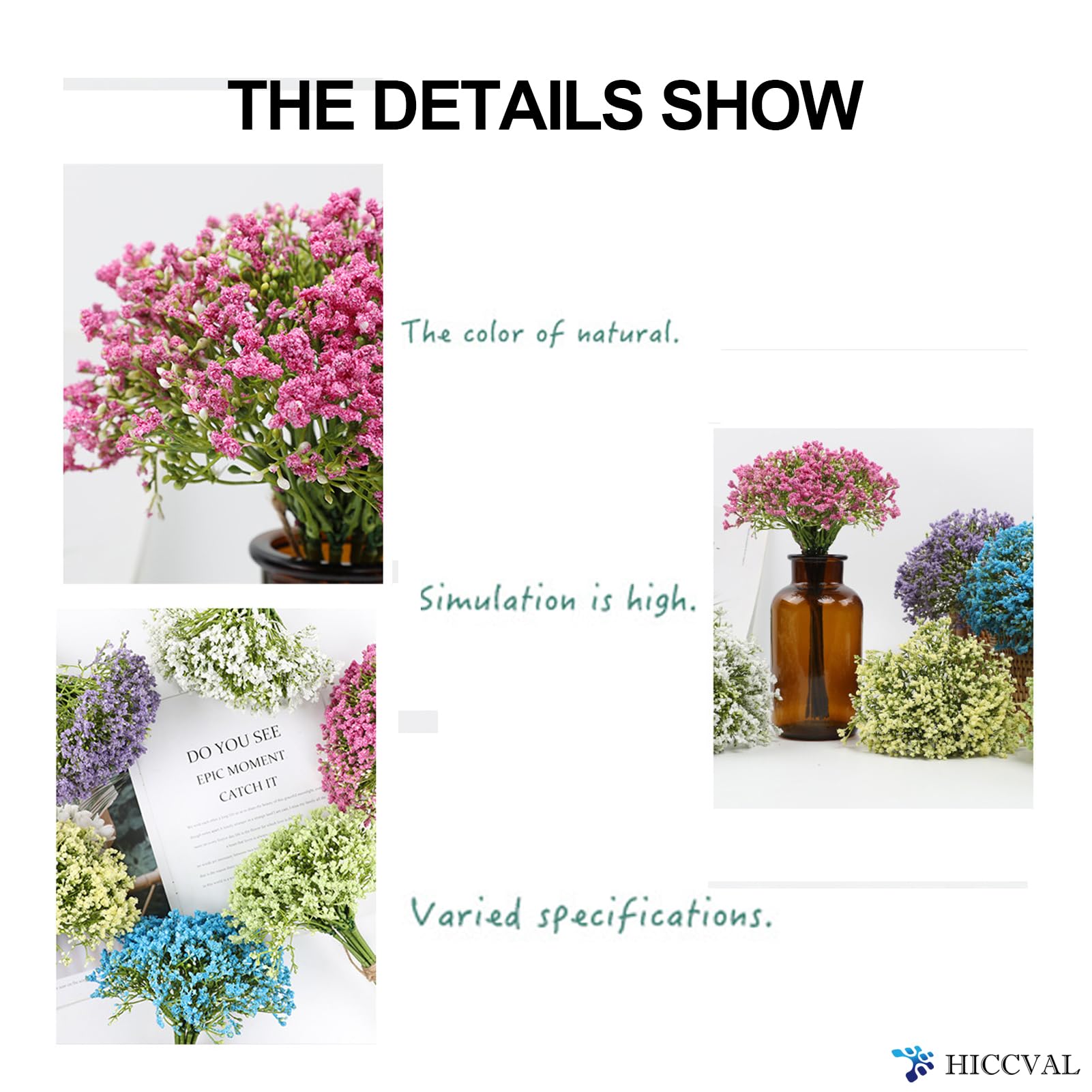 Uhky Kunstmatige babyadem, Gypsophila, bloemen, boeketten, voelt echt aan, voor bruiloft, feest, doe-het-zelf krans, bloemenarrangement, woondecoratie, 6 stuks, roze