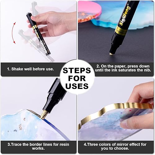 Miniatura 4 de SigWong Marcadores cromados metálicos, 4 piezas de pintura cromada permanente dorada, impermeables y brillantes, para pintura de modelos,