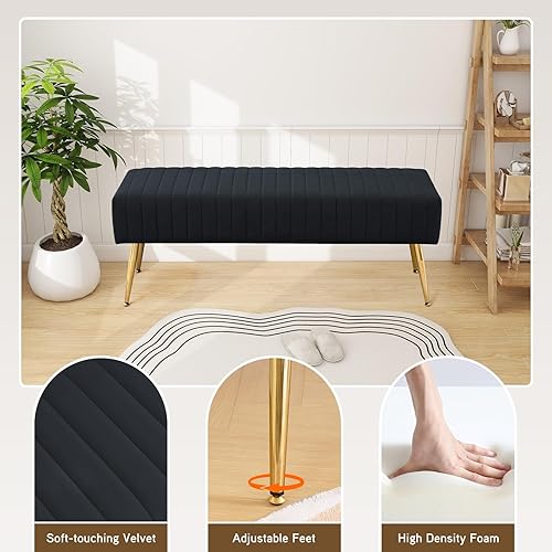 Miniatura 5 de Furnimart Banco otomano de 44 pulgadas para dormitorio, banco tapizado en el extremo de la cama con patas doradas para sala de estar, dormitorio,