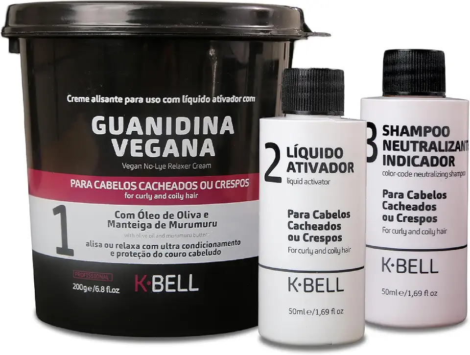 Kit Alisante K-Bell Guanidina Vegano - Alinhamento Capilar Seguro Sem Soda - Nutrição e Resistência com Ação Prolongada - 2x200g