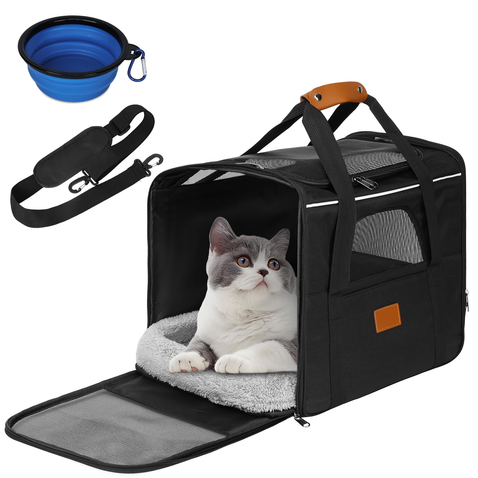 Trasportino per Cani e Gatti, con Ciotola per Animali Domestici | Gabbietta Morbida per Animali Domestici, Bo,te de Transport Pliable per Cani, Adatto per viaggi in auto/treno/aereo