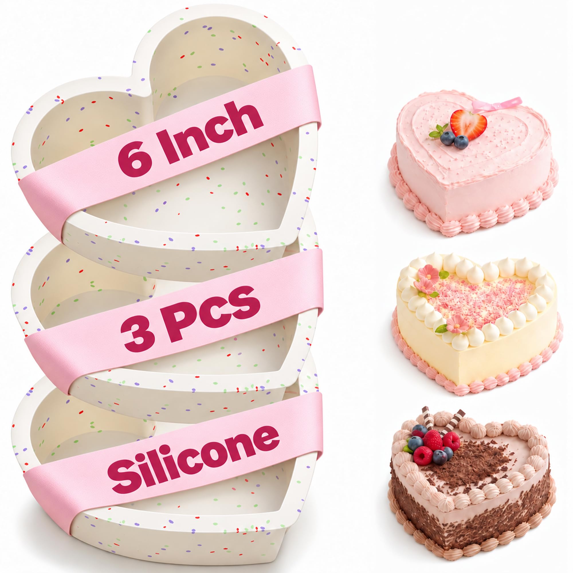 6 Inch Small Heart Shaped Cake Pans for Baking, Set of 3