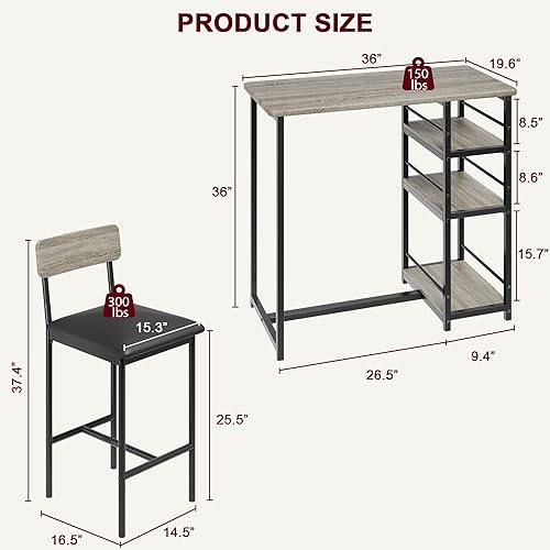 Miniatura 6 de IDEALHOUSE Juego de mesa de cocina, mesa de comedor y sillas para 2, juego de mesa de comedor de 3 piezas con 2 sillas tapizadas, juego de mesa de