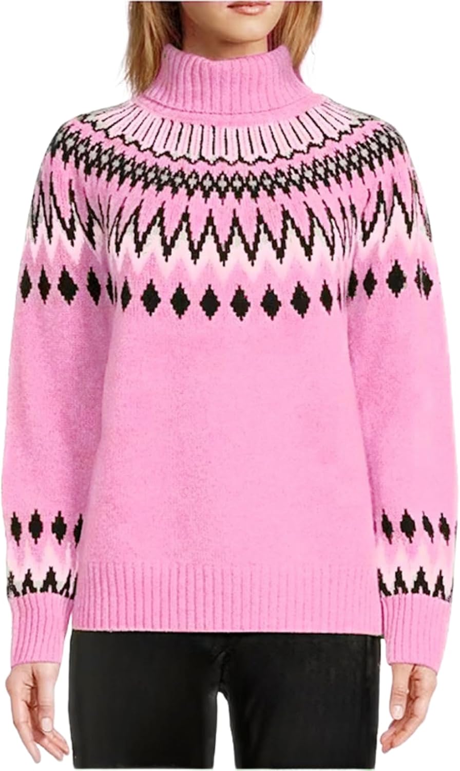 Women's Geometric Print Turtleneck Sweater Winter Warm Long Sleeve Casual Top for Vacation and Daily Wear