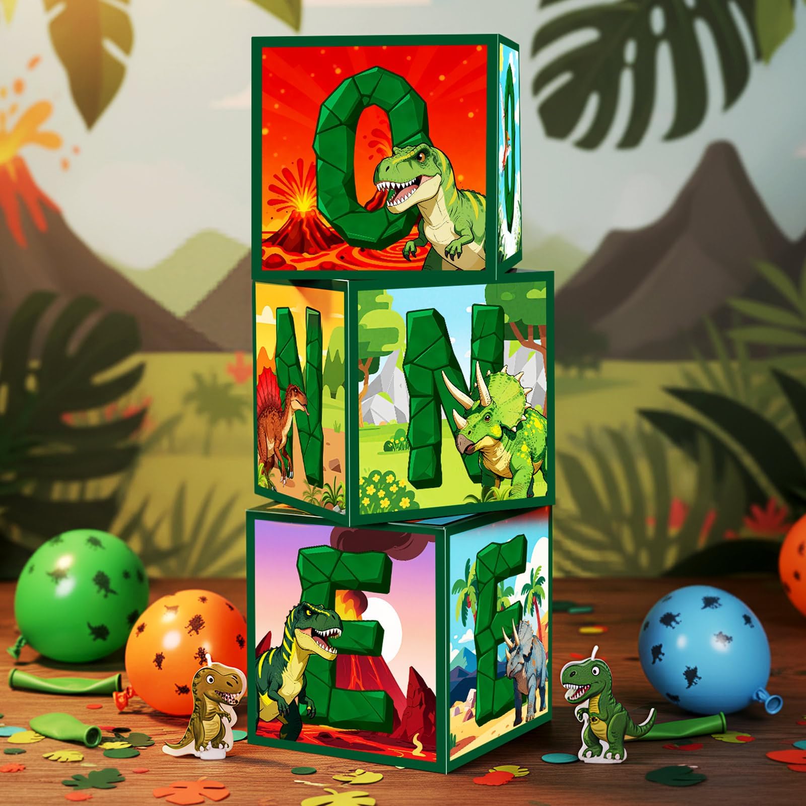 3 Pcs Dinosaur Birthday Decorations 1st Birthday Party Favors Balloon Boxes Decorations One Letters Paper Cartoon Balloon Boxes for Boys Girls Kids Baby Shower Background Photo Prop, 11.8 Inch