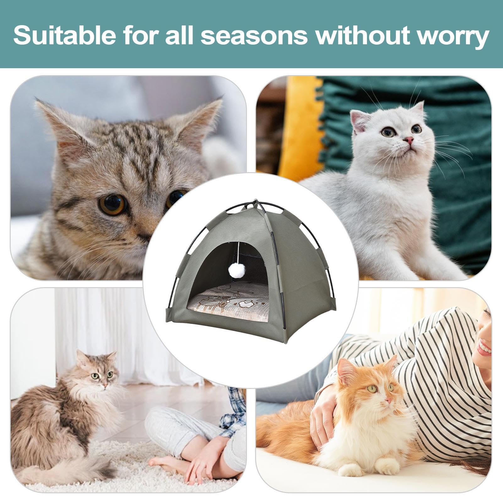 Pet Tent, Cat House, Waterproof Portable Shelter, Breathable Oxford Fabric, Indoor Outdoor Travel Use, Kitten Tent Bed, Foldable Dog Crate, 15.75x15.75x15.75 Inches