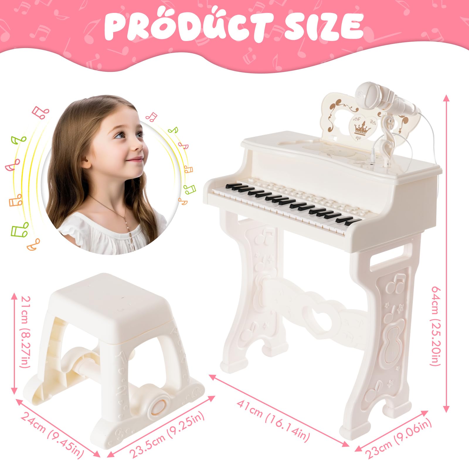 Teclado Electrónico Piano 37 Teclas, Teclado de Piano Portátil para niños, Piano Infantil Teclado Musical con Micrófono, Organo Electronico Niños Educativa Regalo Piano para Niños 3 4 5 6 7 Años