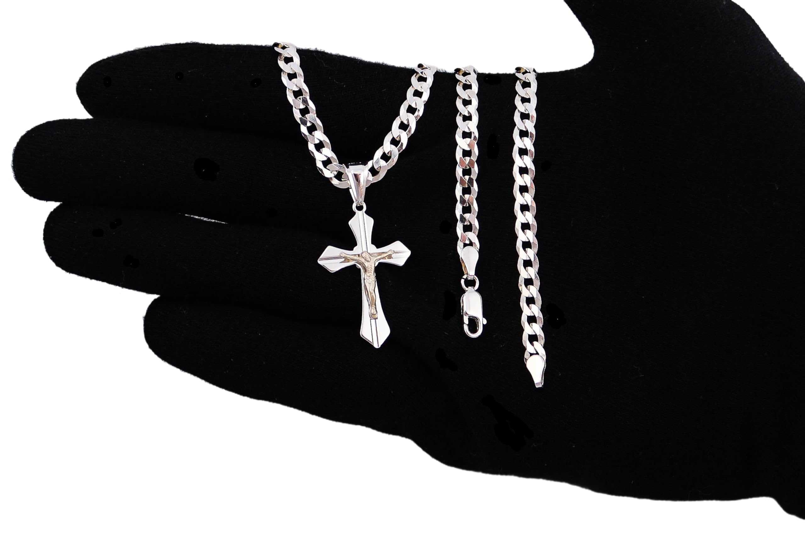 Ketten für herren Silber 925 Kreuz Kette 45 cm, Panzerkette 925 Silber, Königskette Schmuck, italienische Qualität