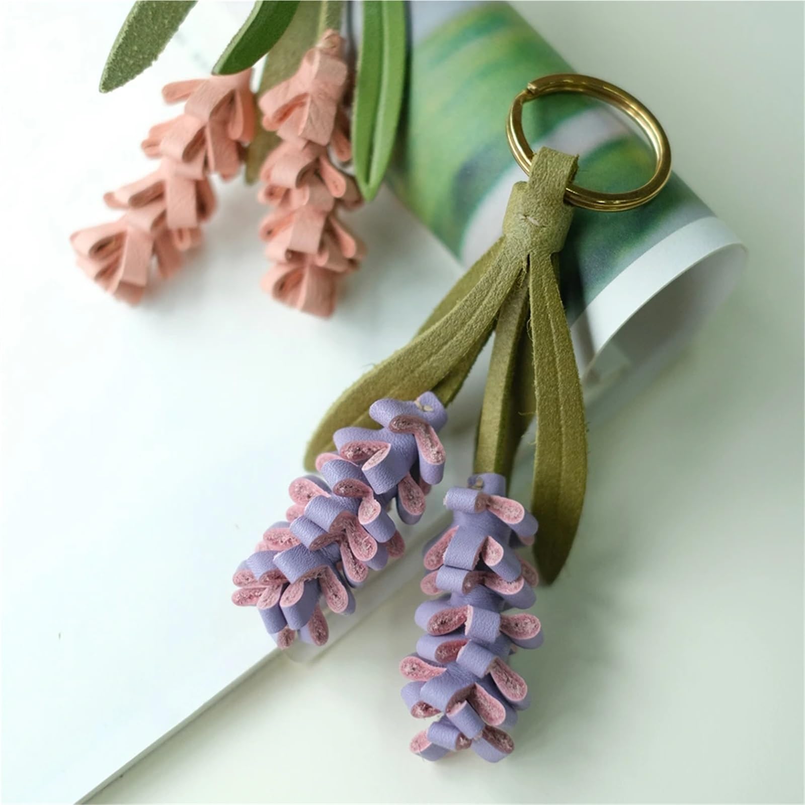 Abalorio de lavanda cuero vaca for bolso mujer, llavero moda, decoración mano obra exquisita