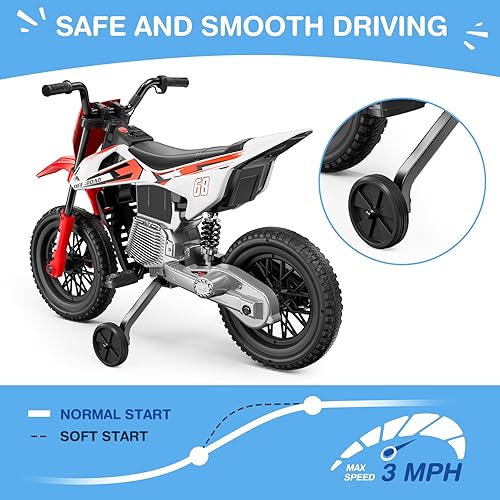Miniatura 5 de Motocicleta S6 de 12 V para niños, motocicleta de 2 x 25 W, equipada con ruedas de entrenamiento de seguridad, agarre de acelerador de autocontrol,