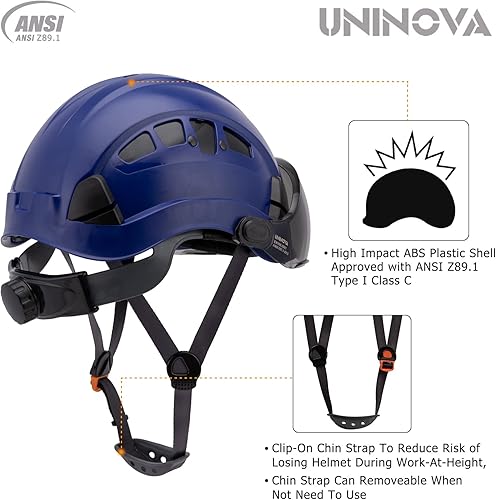 Miniatura 4 de UNINOVA Casco de seguridad  Casco aprobado por ANSI Z89.1 ajustable  Suspensión de trinquete de 6 puntos y cascos OSHA