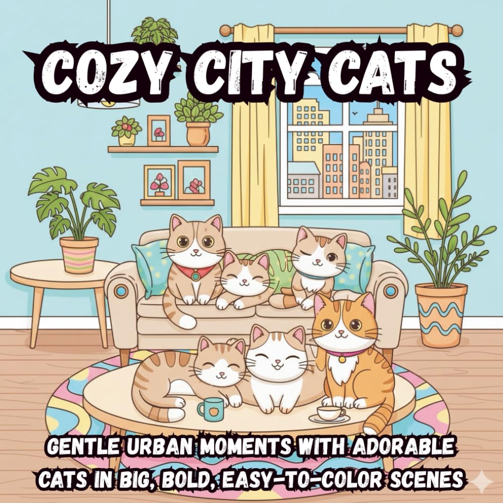 Cozy City Cats: Gentle Urban Moments with Adorable Cats in Big, Bold, Easy-to-Color Scenes (Coloring Book)