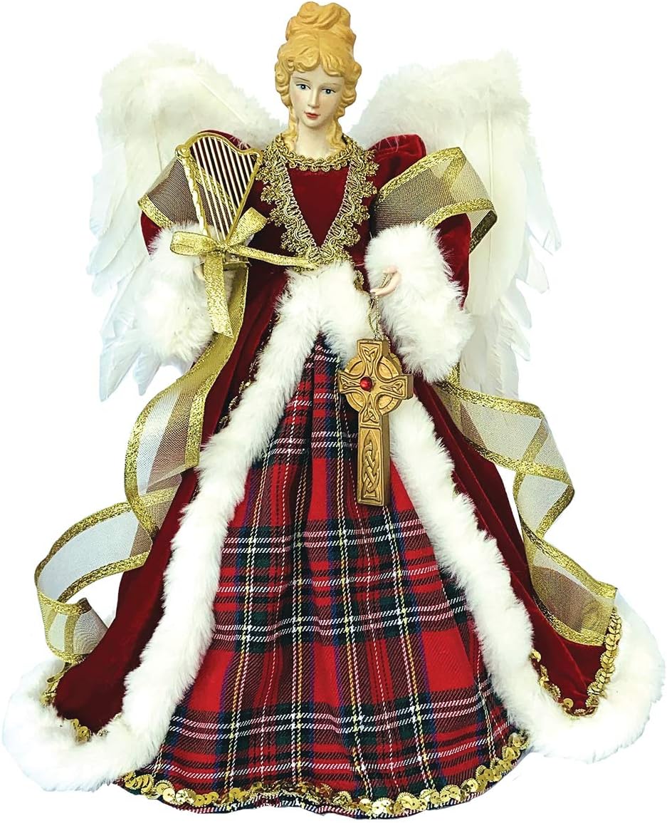 Santa's Workshop 16" RED Plaid Tree Topper Angel