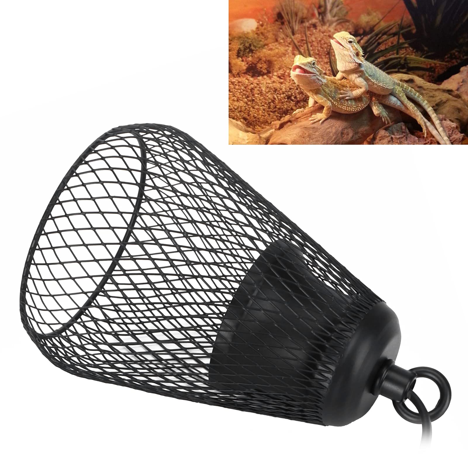 HUI E27 Reptile Light Lampshade, Metal Reptile Anti-scald UVA/UVB Light Lampshade Black Lamp Reptile Hanging Basking Lamp Protector for Amphibian Chameleon Turtles Lizards(pink)