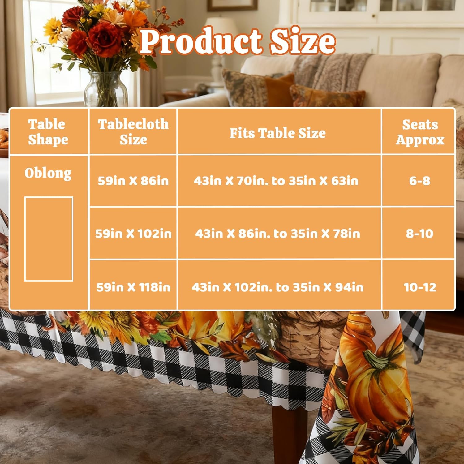 Musawarm Thanksgiving Tablecloth, Fall Table Cloths, Orange Pumpkin Maple Leaf Rectangle Table Cover, Party Decoration(Black-60 * 84'')