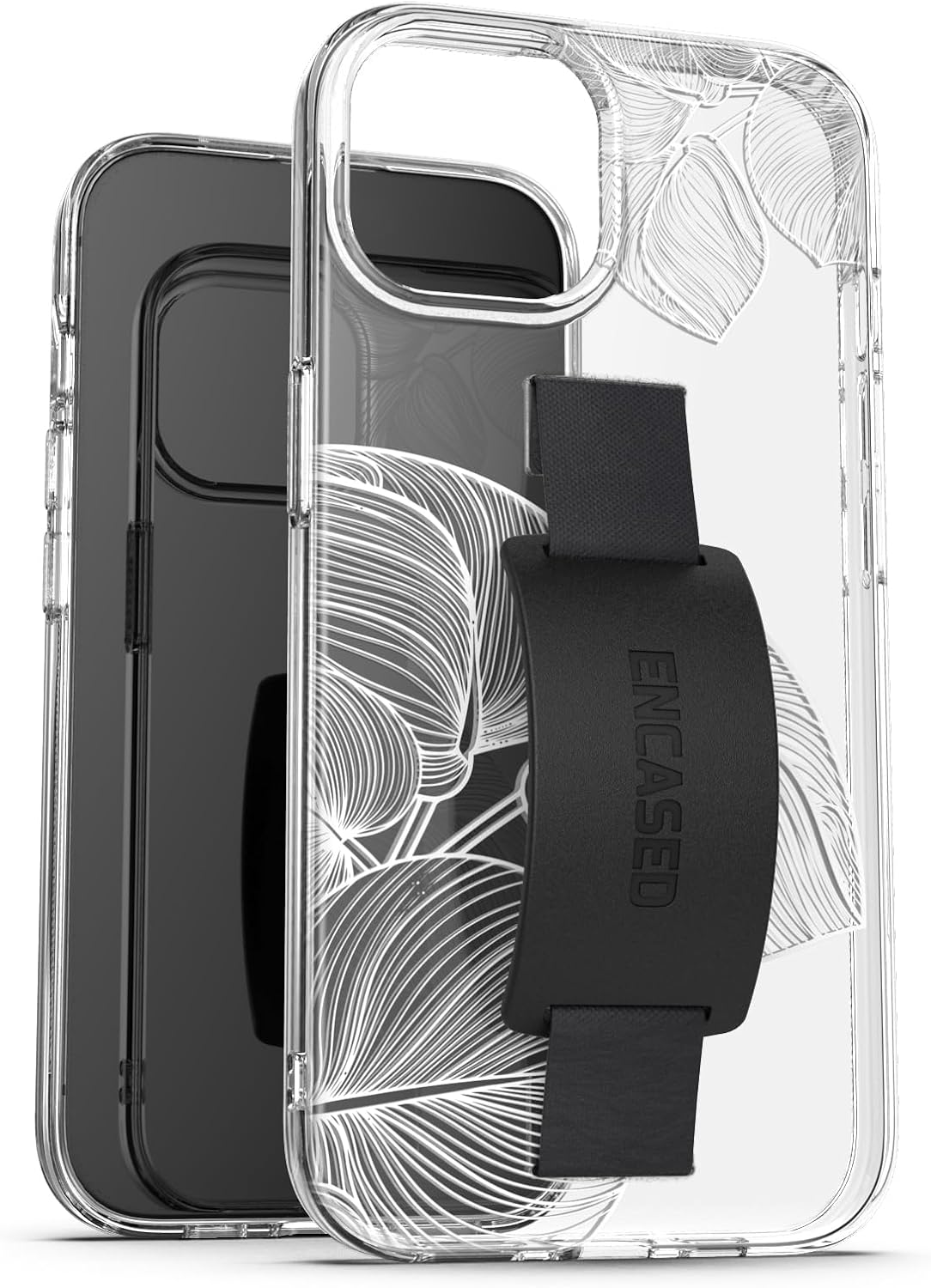 ENCASED Finger Loop Case, Designed for iPhone 15 Pro (2023) Hand Strap Clear Cover, Silicone Phone Holder Grip (Lace Leaf)