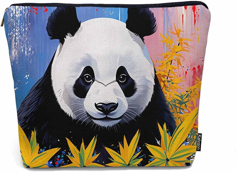Necessaire de viagem Kalygon com estampa de panda e zíper, 20,07 cm x 18,03 cm x 0,51 cm