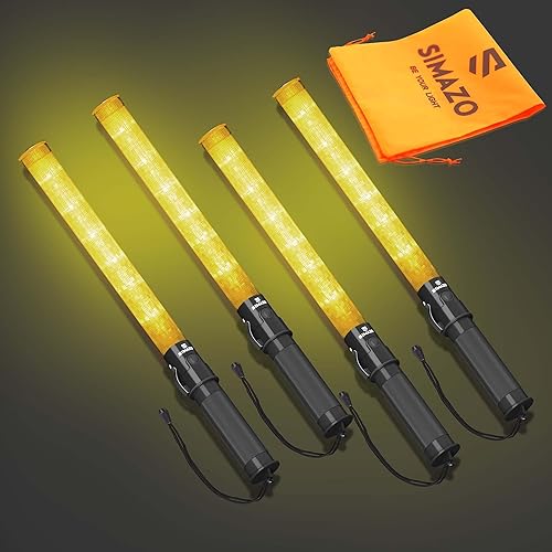 4 Piezas de 21 Pulgadas Vara de Señal de Tráfico con 3 Modos de Parpadeo y 6 Luces LED, Bastón de Seguridad de Tráfico con Correa de Muñeca para