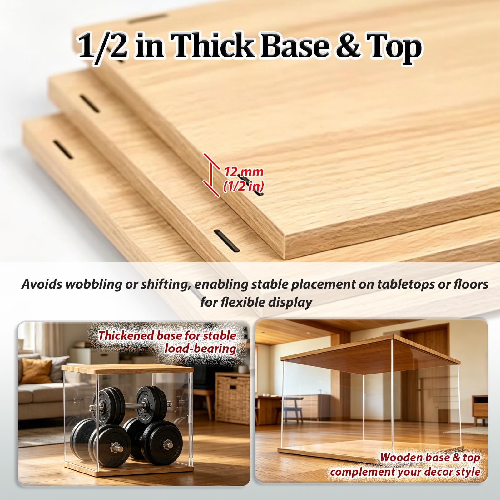 UrbanUp Urna Metacrilato Caja Acrílica Personalizable con Base y Tapa de Madera. Vitrina Transparente 60,50,40,25,30,25,20,15,10cm de Altura, Ideal para Guardar Trofeos, Adornos.(10x15xH30cm/4x6x12)