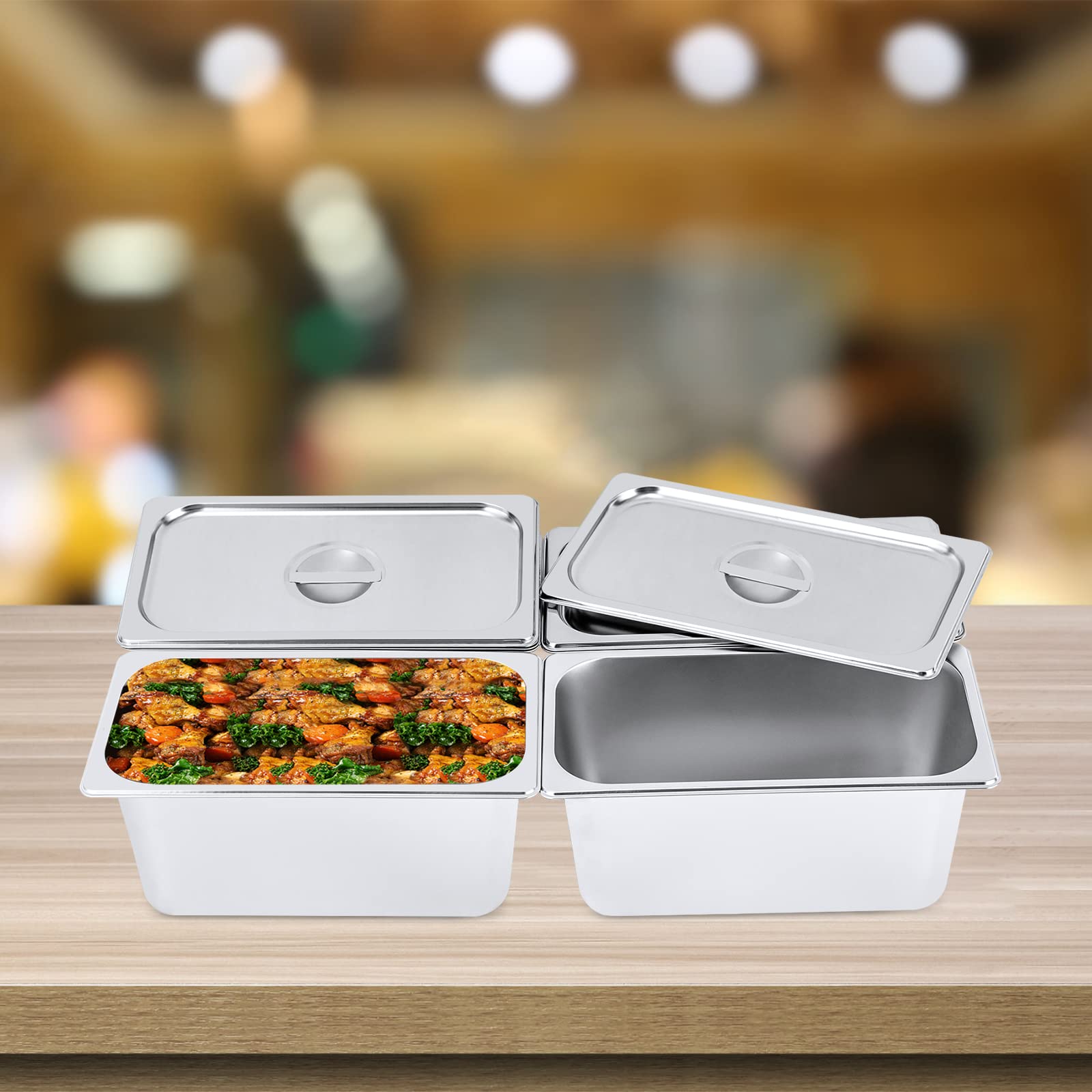 4 contenitori GN 1/3, in acciaio inox con coperchio, profondità 6", contenitore professionale da 5 litri, 32,5 x 17,5 x 15 cm