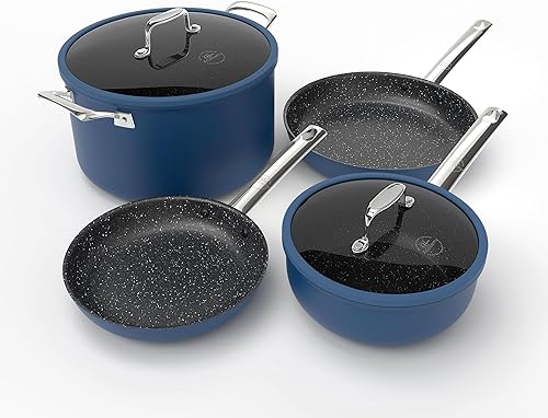 Kitchen Academy Juego de utensilios de cocina antiadherentes de cerámica de titanio de plasma Juego de 6 ollas y sartenes de inducción