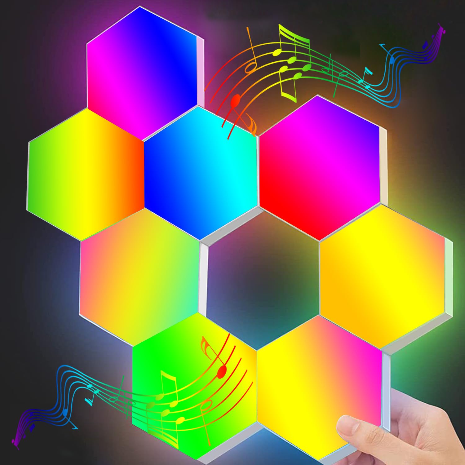EXQSERAMC Smart RGB Modular Hex Light Panels LED Splicing Hexagon Bright Mood Wall Lamp Music Sync Creative DIY Geometric Gaming Lights Honeycomb