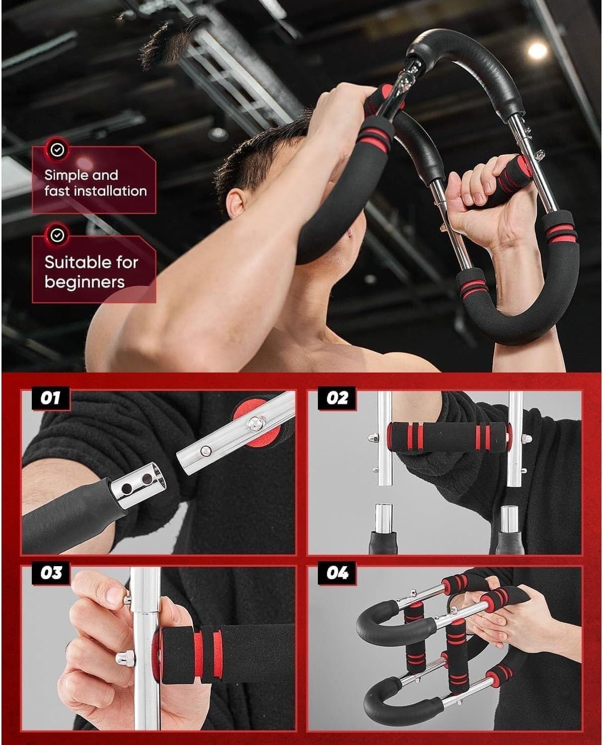 Dynamic Spring Arm Strength Trainer, Adjustable Spring Resistance Chest & Arm Toner, Portable Full-Body for Gym Home & Travel